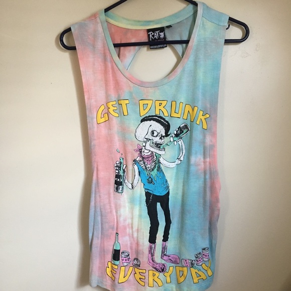Rat Baby punk tie dye flowy open back soft tank bar drinking alcohol alcoholic - Picture 2 of 5